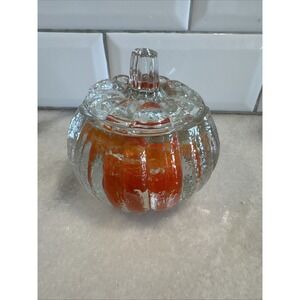Vintage HOME INTERIORS Glass Pumpkin & Cover Candle Holder Made  USA